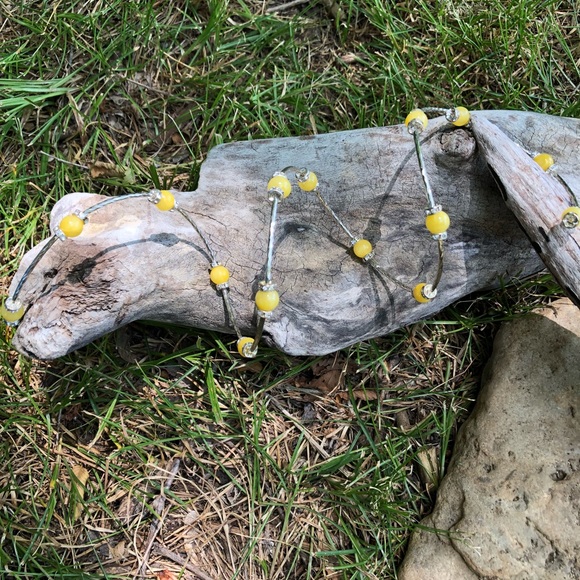 💖Yellow Jasper Beaded Bracelet; Crystal Rondels💗 - Picture 2 of 3